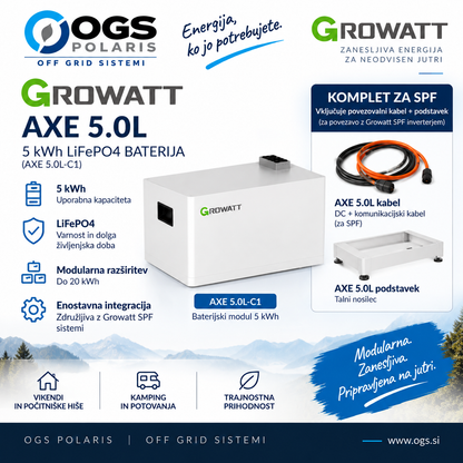 Growatt AXE 5.0L – 5 kWh LiFePO4 baterija + podnožje + kabli